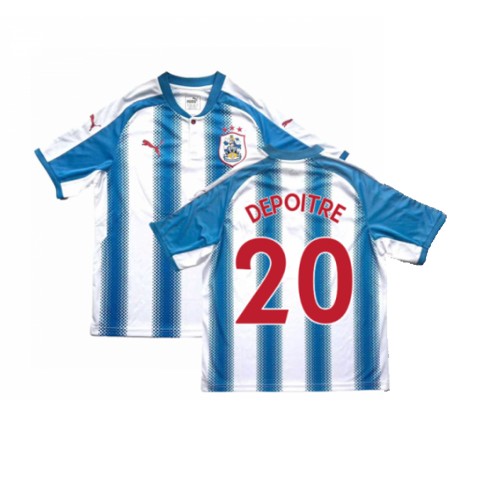 '17-'18 Huddersfield Home Shirt (Excellent) (Depoitre 20) Polyester Made By: Puma Men's White-Blue Xxl