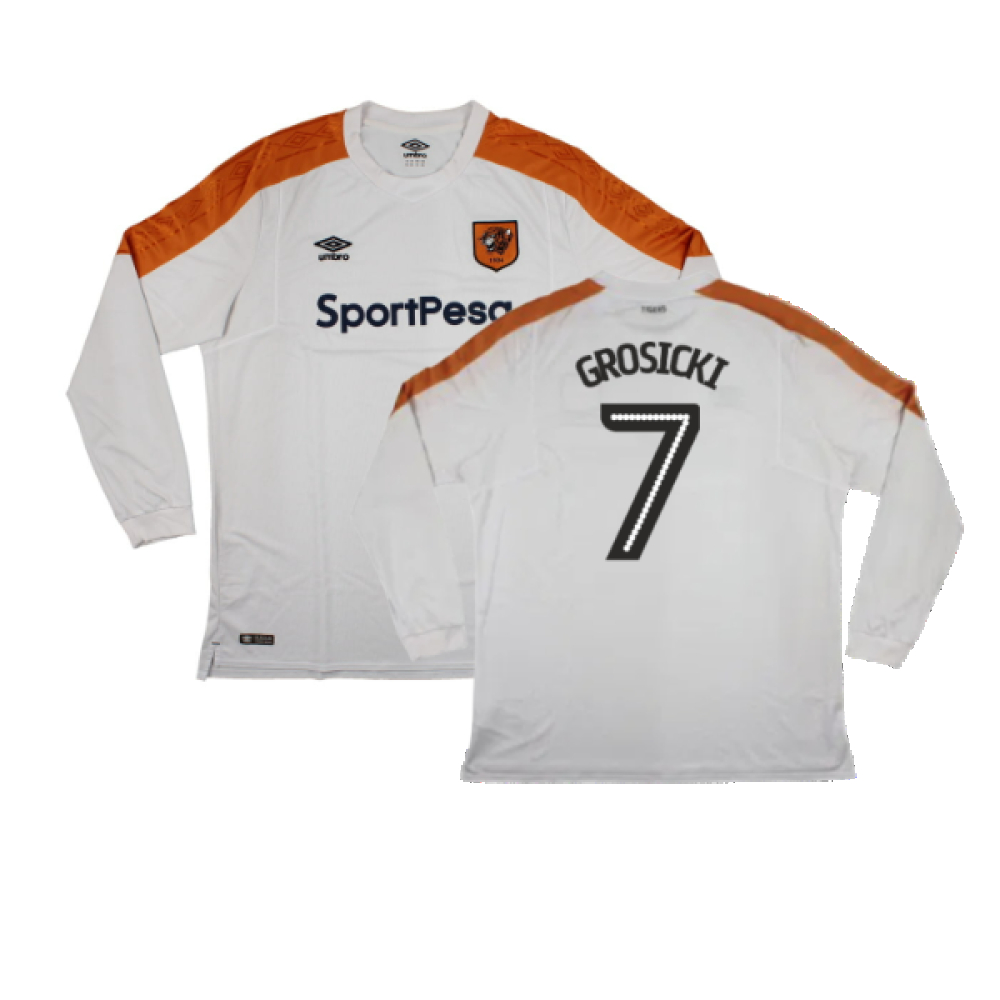 '17-'18 Hull City Long Sleeve Away Shirt ) (Excellent) (Grosicki 7) Polyester Made By: Umbro Men's White Xxl