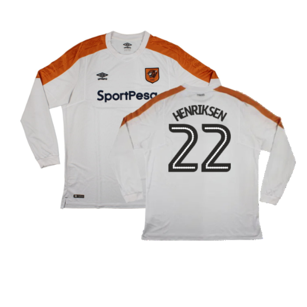 '17-'18 Hull City Long Sleeve Away Shirt ) (Excellent) (Henriksen 22) Polyester Made By: Umbro Men's White Xxl