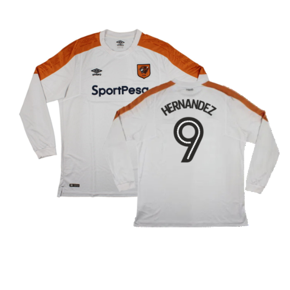 '17-'18 Hull City Long Sleeve Away Shirt ) (Excellent) (Hernandez 9) Polyester Made By: Umbro Men's White Xxl