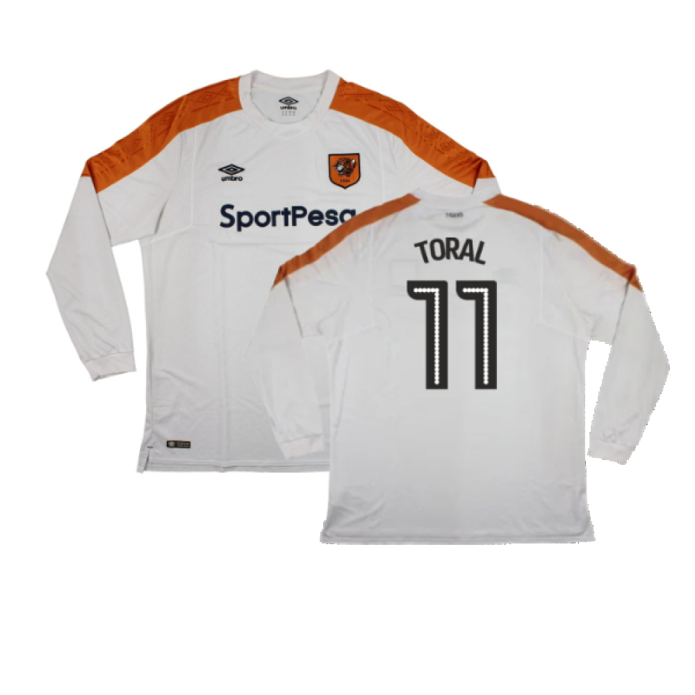 '17-'18 Hull City Long Sleeve Away Shirt ) (Excellent) (Toral 11) Polyester Made By: Umbro Men's White Xxl