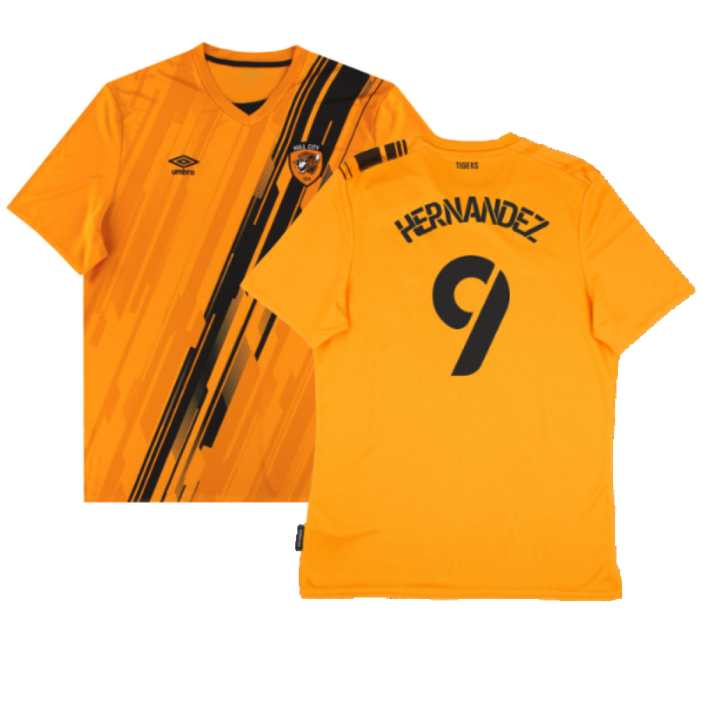 '21-'22 Hull City Home Shirt (Sponsorless) ) (Excellent) (Hernandez 9) Polyester Made By: Umbro Men's Orange 3XL