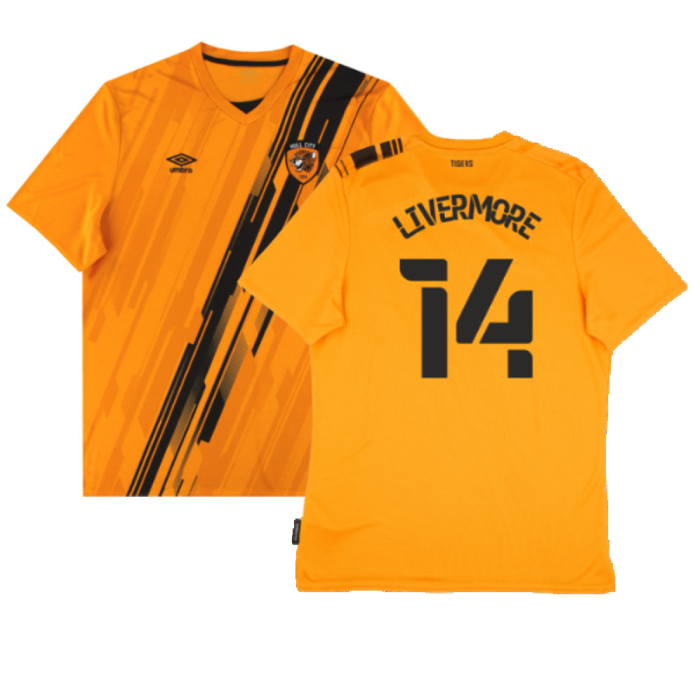 '21-'22 Hull City Home Shirt (Sponsorless) ) (Excellent) (Livermore 14) Polyester Made By: Umbro Men's Orange 3XL