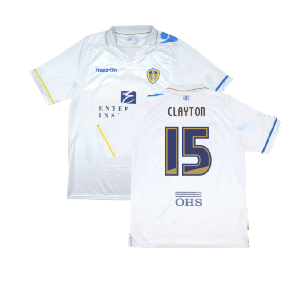 '11-'12 Leeds United Home Shirt (Very Good) (Clayton 15) Polyester Made By: Macron Men's White Extra Large