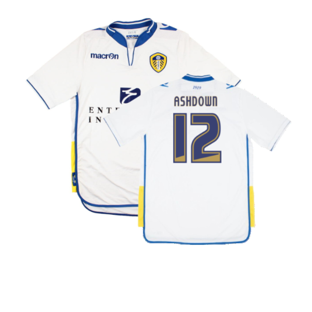'12-'13 Leeds United Home Shirt (S) (Excellent) (Ashdown 12) Polyester Made By: Macron Men's White Small