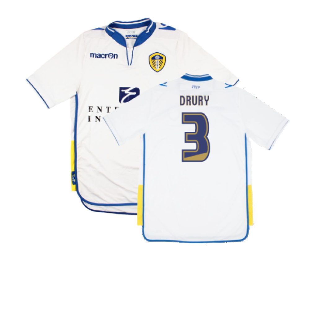 '12-'13 Leeds United Home Shirt (S) (Excellent) (Drury 3) Polyester Made By: Macron Men's White Small
