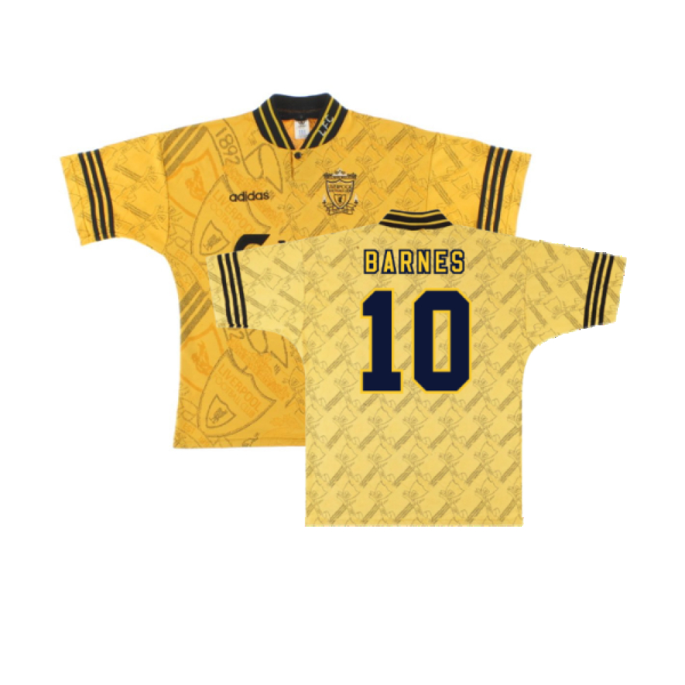 '94-'96 Liverpool Third Shirt (Very Good) (Barnes 10) Polyester Made By: Adidas Men's Yellow Small
