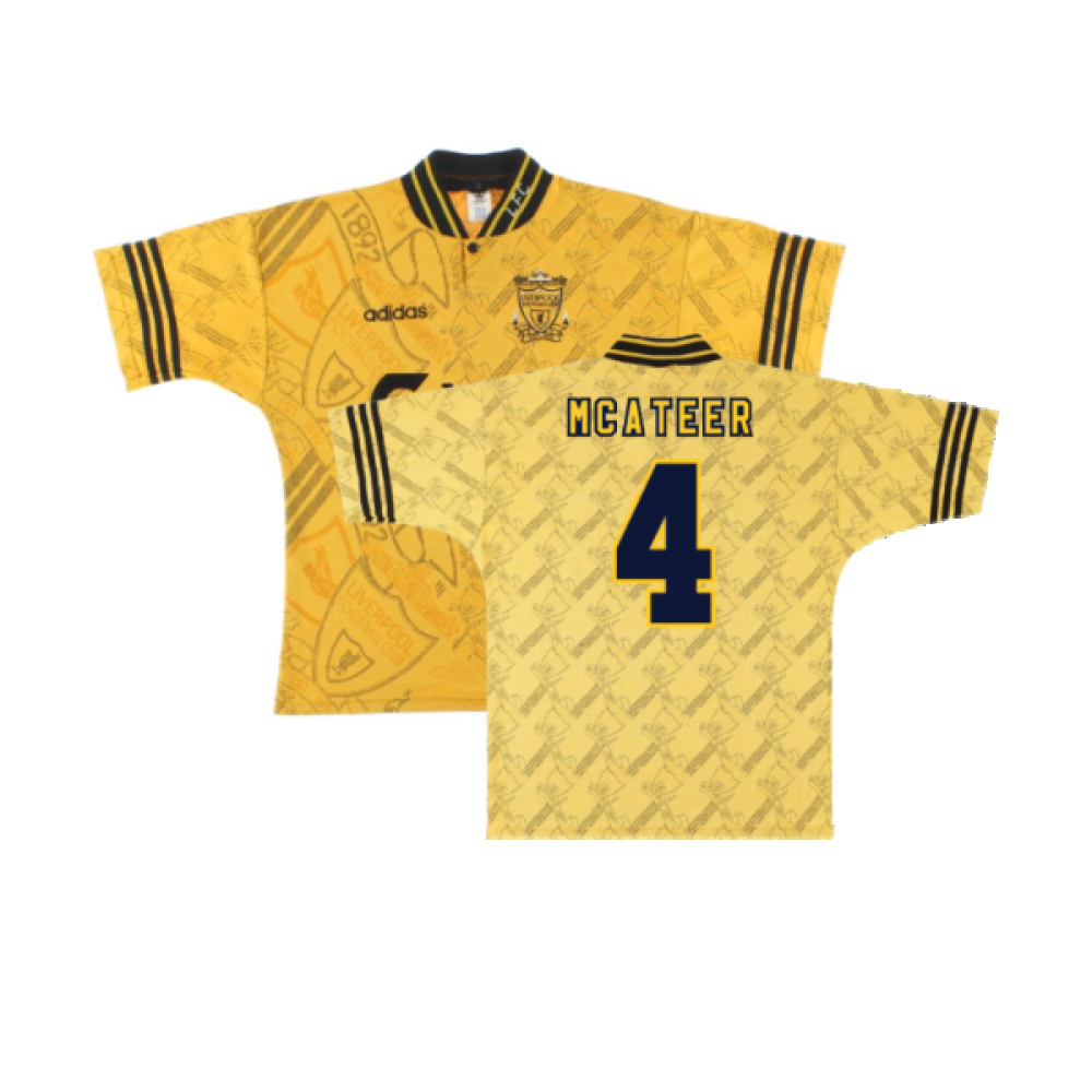 '94-'96 Liverpool Third Shirt (M) (Excellent) (Mcateer 4) Polyester Made By: Adidas Men's Yellow Medium