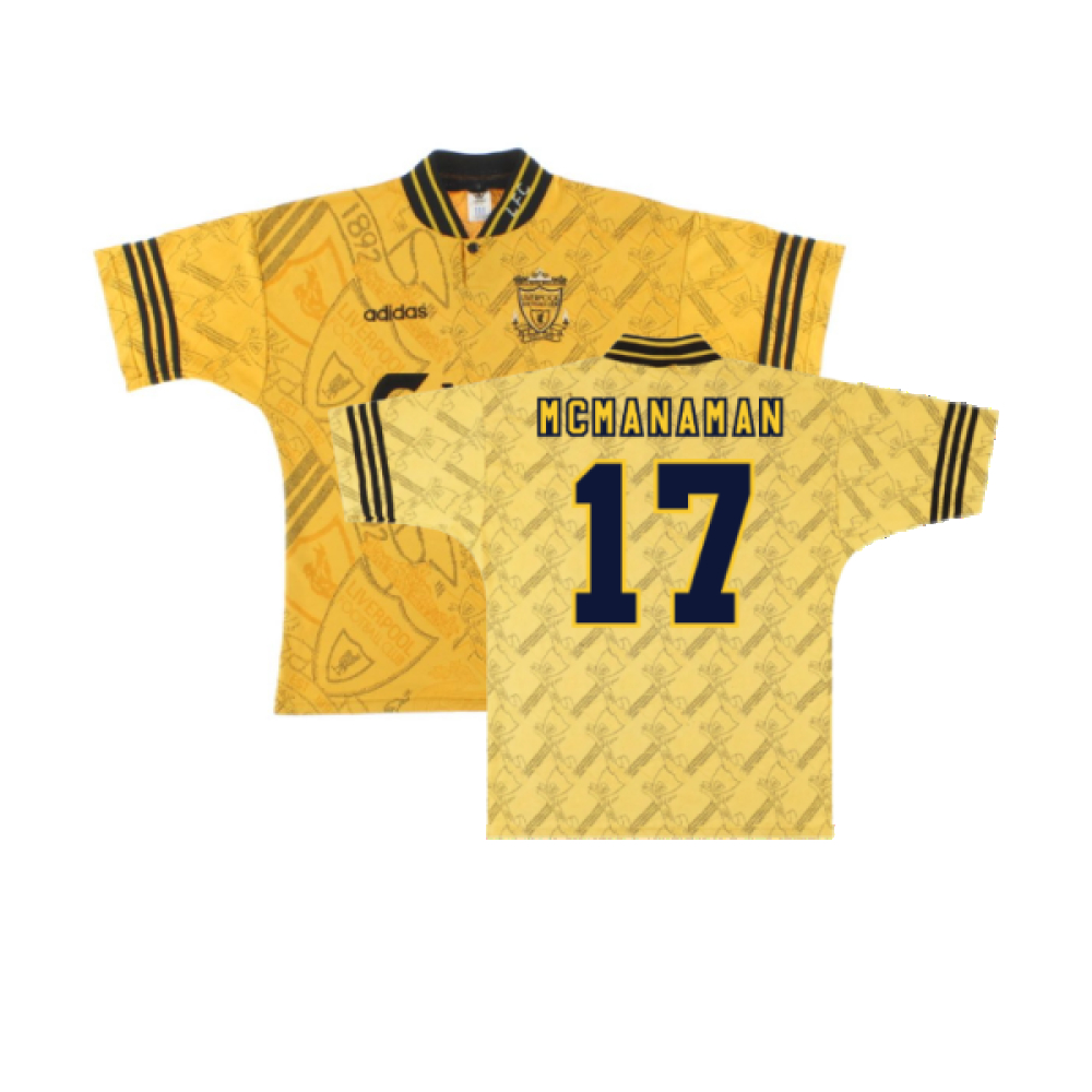 '94-'96 Liverpool Third Shirt (M) (Excellent) (Mcmanaman 17) Polyester Made By: Adidas Men's Yellow Medium