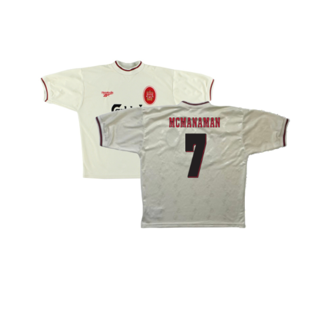 '96-'97 Liverpool Away Shirt ) (Excellent) (Mcmanaman 7) Polyester Made By: Reebok Men's Cream Extra Large
