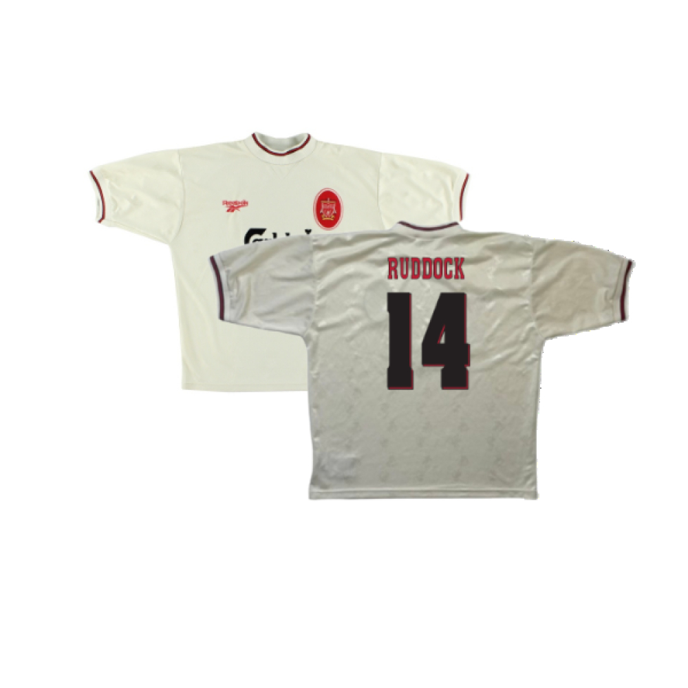 '96-'97 Liverpool Away Shirt ) (Excellent) (Ruddock 14) Polyester Made By: Reebok Men's Cream Extra Large