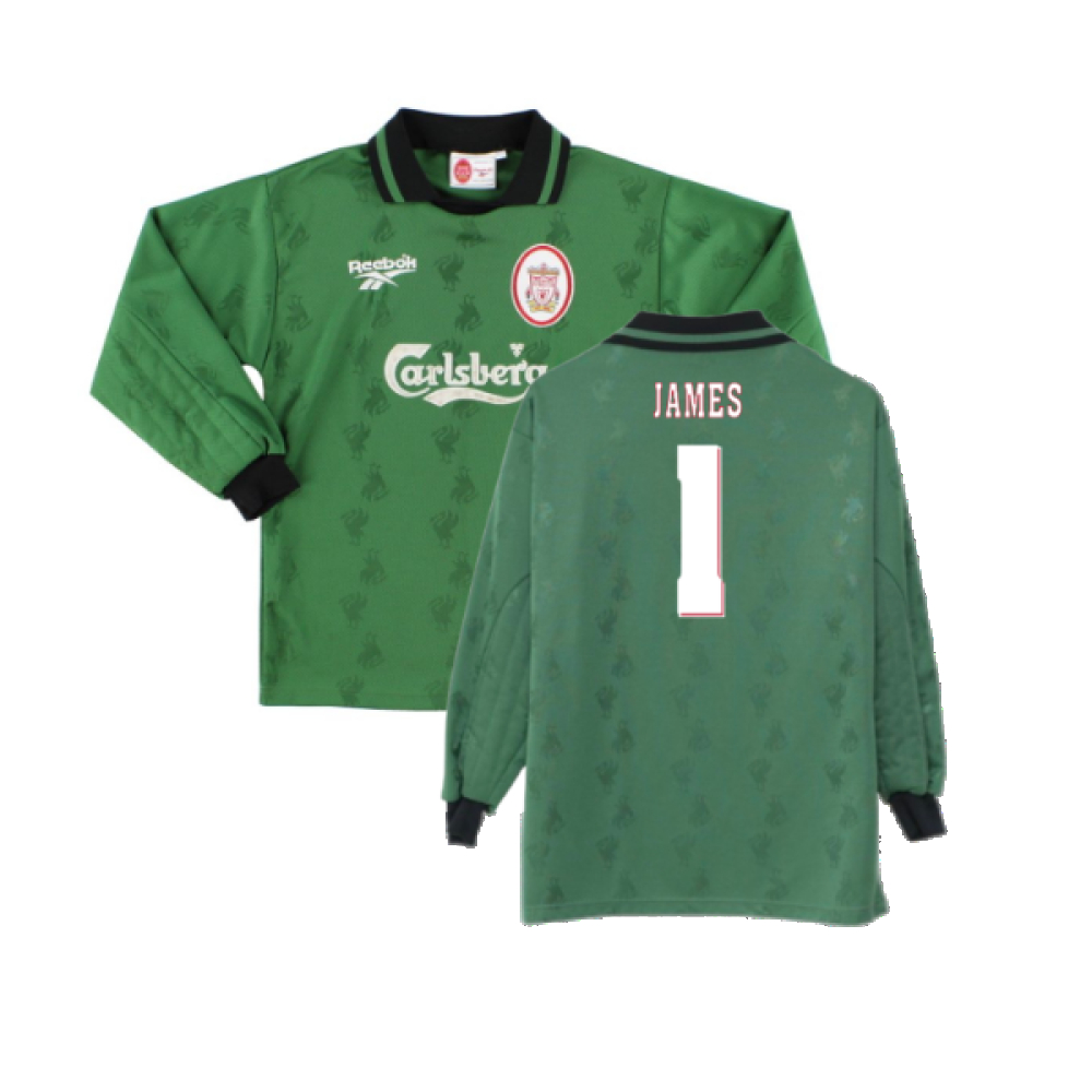 '96-'97 Liverpool Gk Shirt (S) (Excellent) (James 1) Polyester Made By: Reebok Men's Green Small