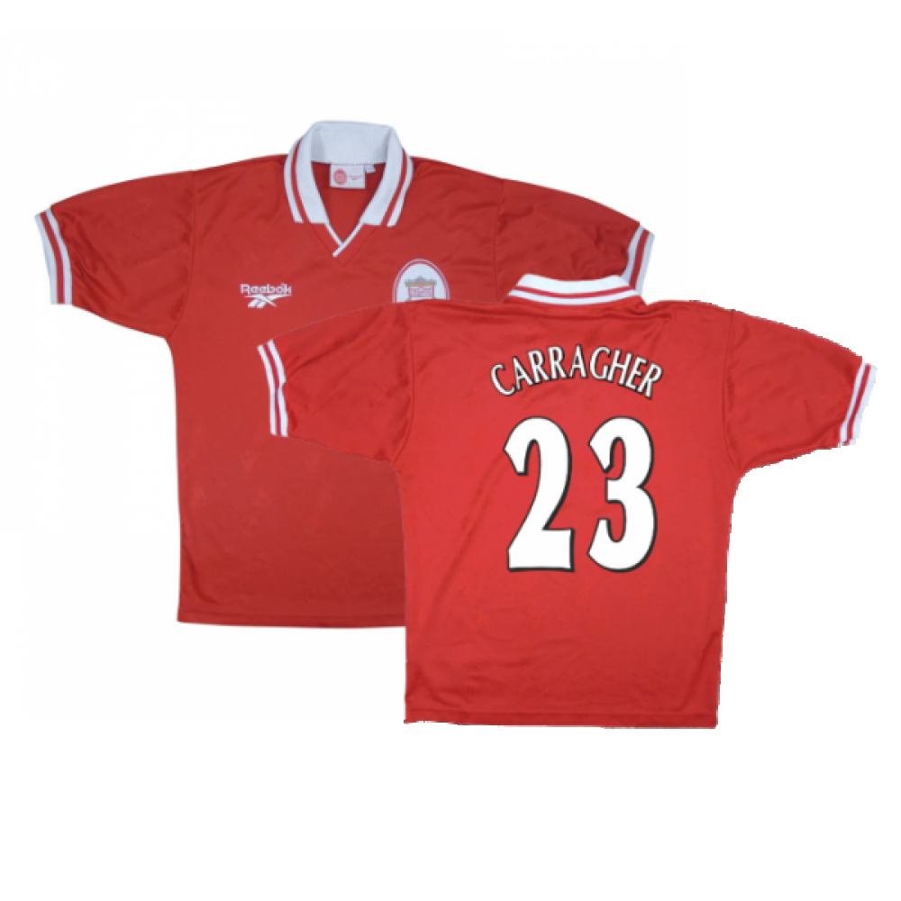 '96-'98 Liverpool Home Shirt ) (Very Good) (Carragher 23) Polyester Made By: Reebok Men's Red Extra Large