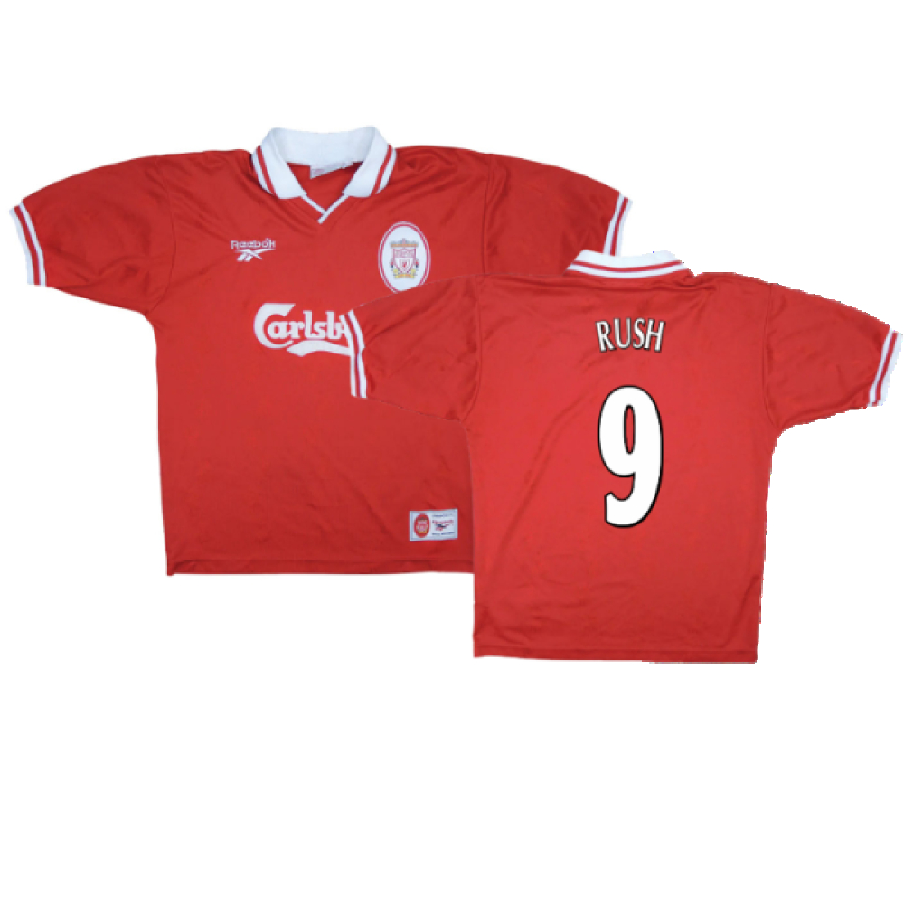 '96-'98 Liverpool Home Shirt ) (Very Good) (Rush 9) Polyester Made By: Reebok Men's Red Extra Large