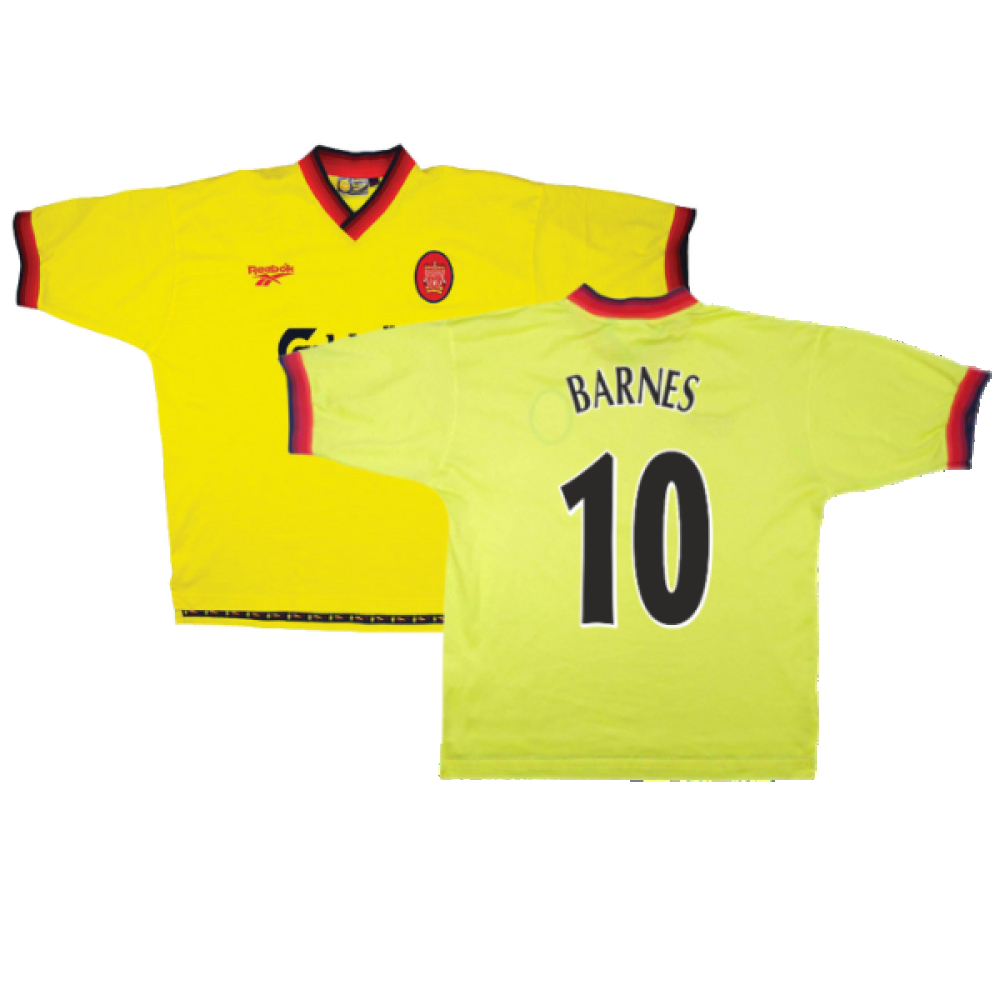 '97-'99 Liverpool Away Shirt ) (Very Good) (Barnes 10) Polyester Made By: Reebok Men's Yellow Extra Large