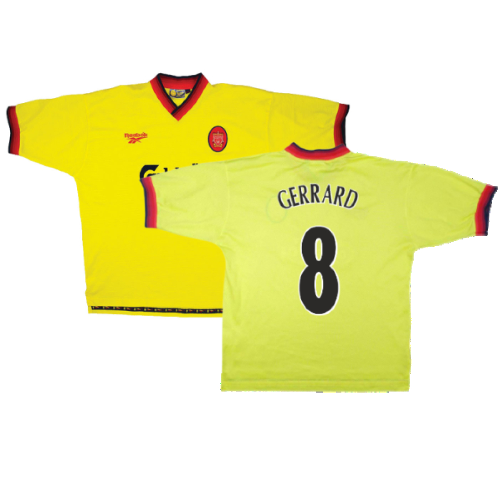 '97-'99 Liverpool Away Shirt (Excellent) (Gerrard 8) Polyester Steven Gerrard Made By: Reebok Men's Yellow Large