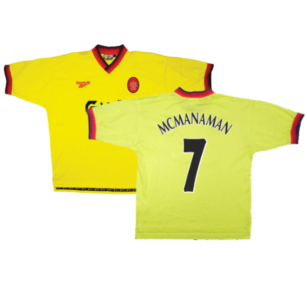 '97-'99 Liverpool Away Shirt ) (Very Good) (Mcmanaman 7) Polyester Made By: Reebok Men's Yellow Extra Large