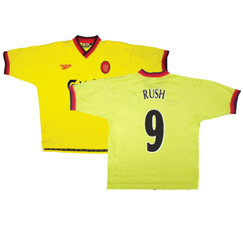 '97-'99 Liverpool Away Shirt ) (Very Good) (Rush 9) Polyester Made By: Reebok Men's Yellow Extra Large