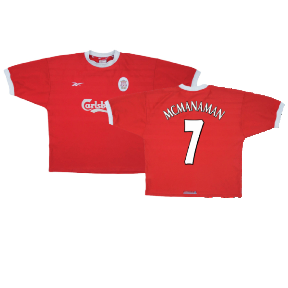 '98-'00 Liverpool Home Shirt (L) (Excellent) (Mcmanaman 7) Polyester Made By: Reebok Men's Red Large