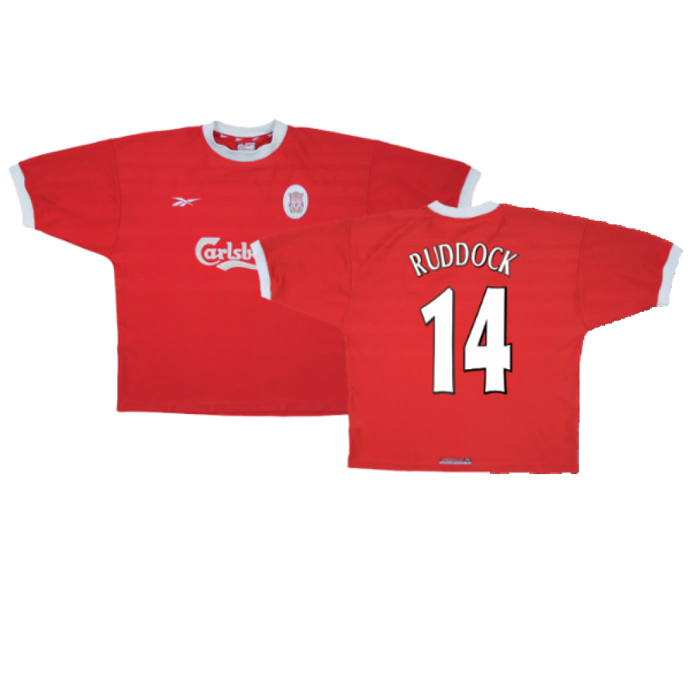 '98-'00 Liverpool Home Shirt (M) (Very Good) (Ruddock 14) Polyester Made By: Reebok Men's Red Medium