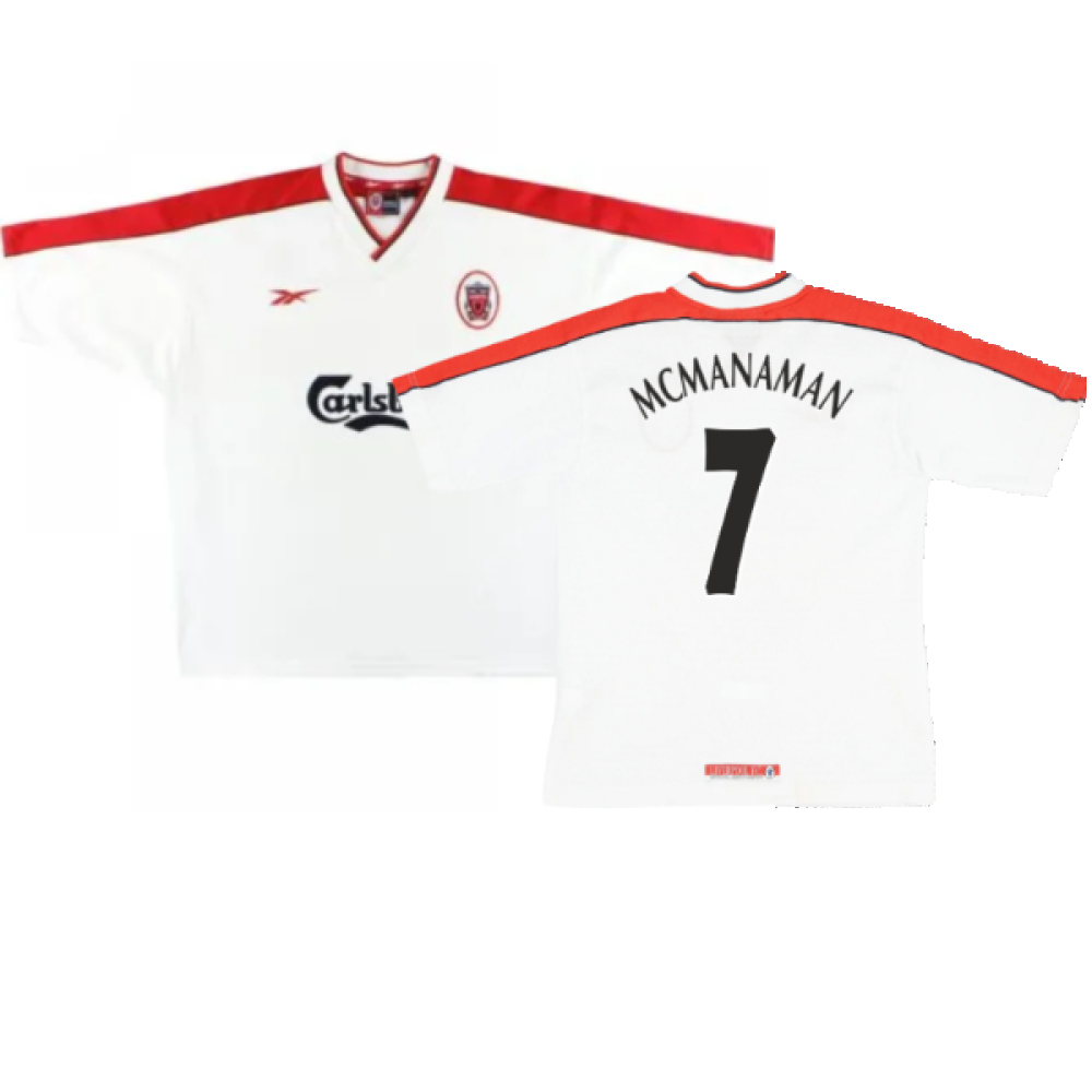 '98-'99 Liverpool Away Shirt ) (Excellent) (Mcmanaman 7) Polyester Made By: Reebok Men's White Extra Large