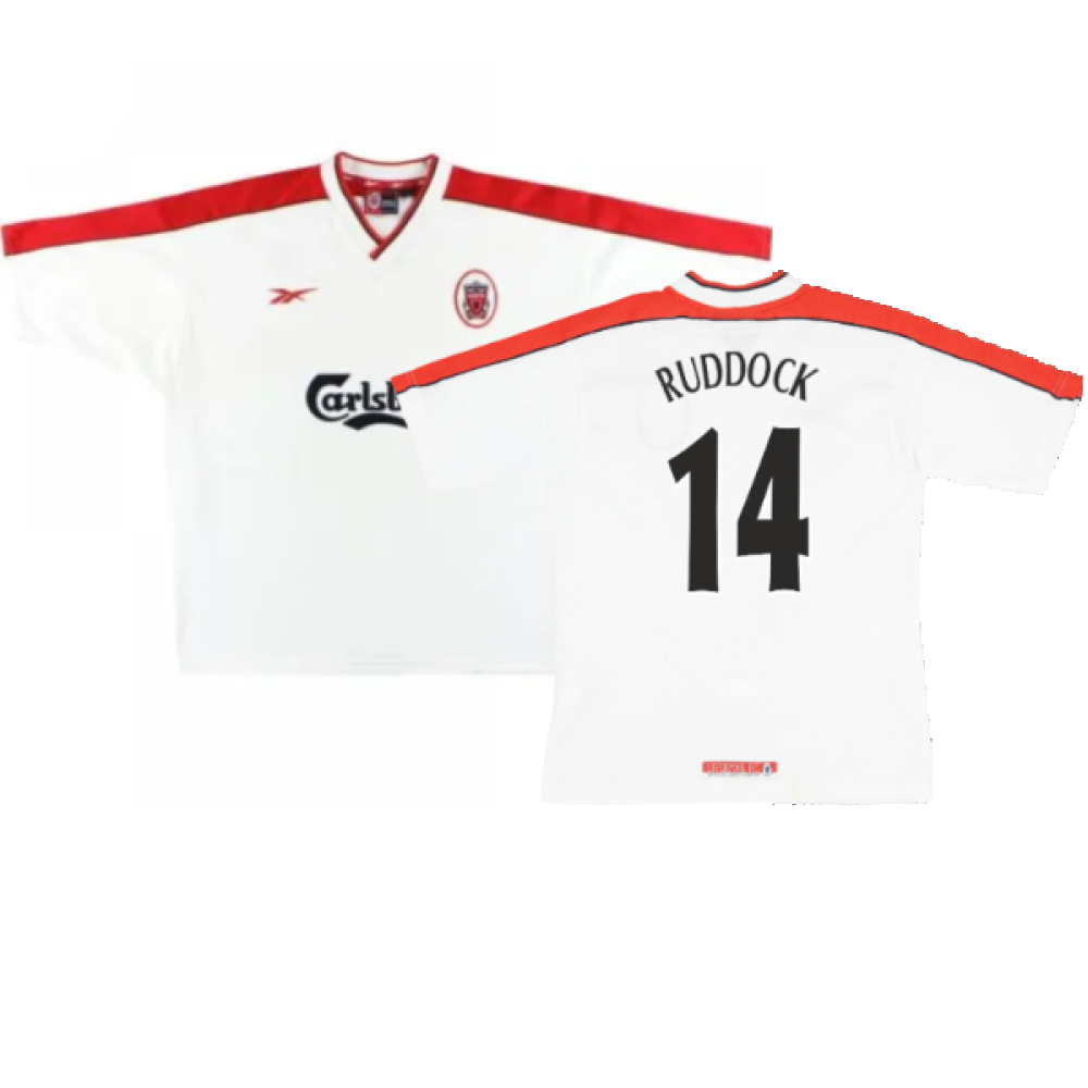 '98-'99 Liverpool Away Shirt ) (Excellent) (Ruddock 14) Polyester Made By: Reebok Men's White Extra Large