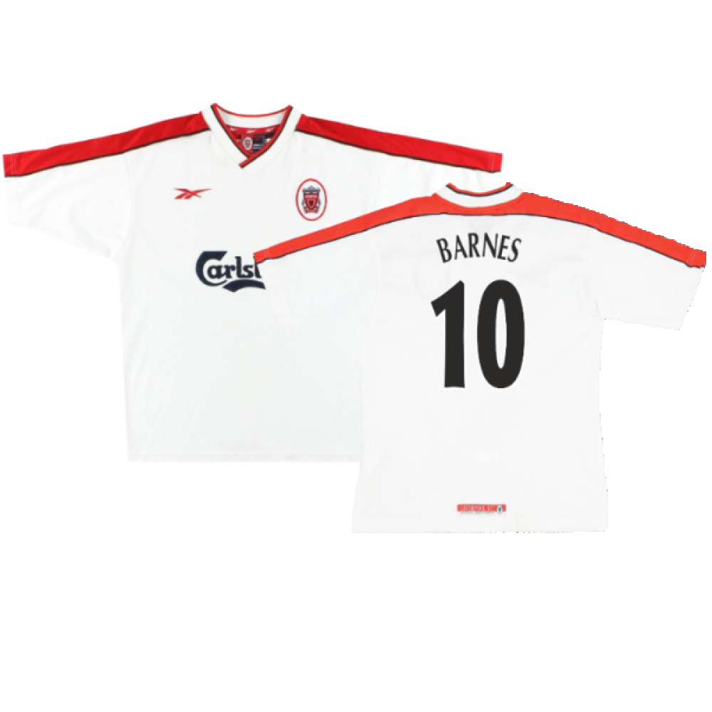 '98-'99 Liverpool Away Shirt ) (Very Good) (Barnes 10) Polyester Made By: Reebok Men's White Extra Large
