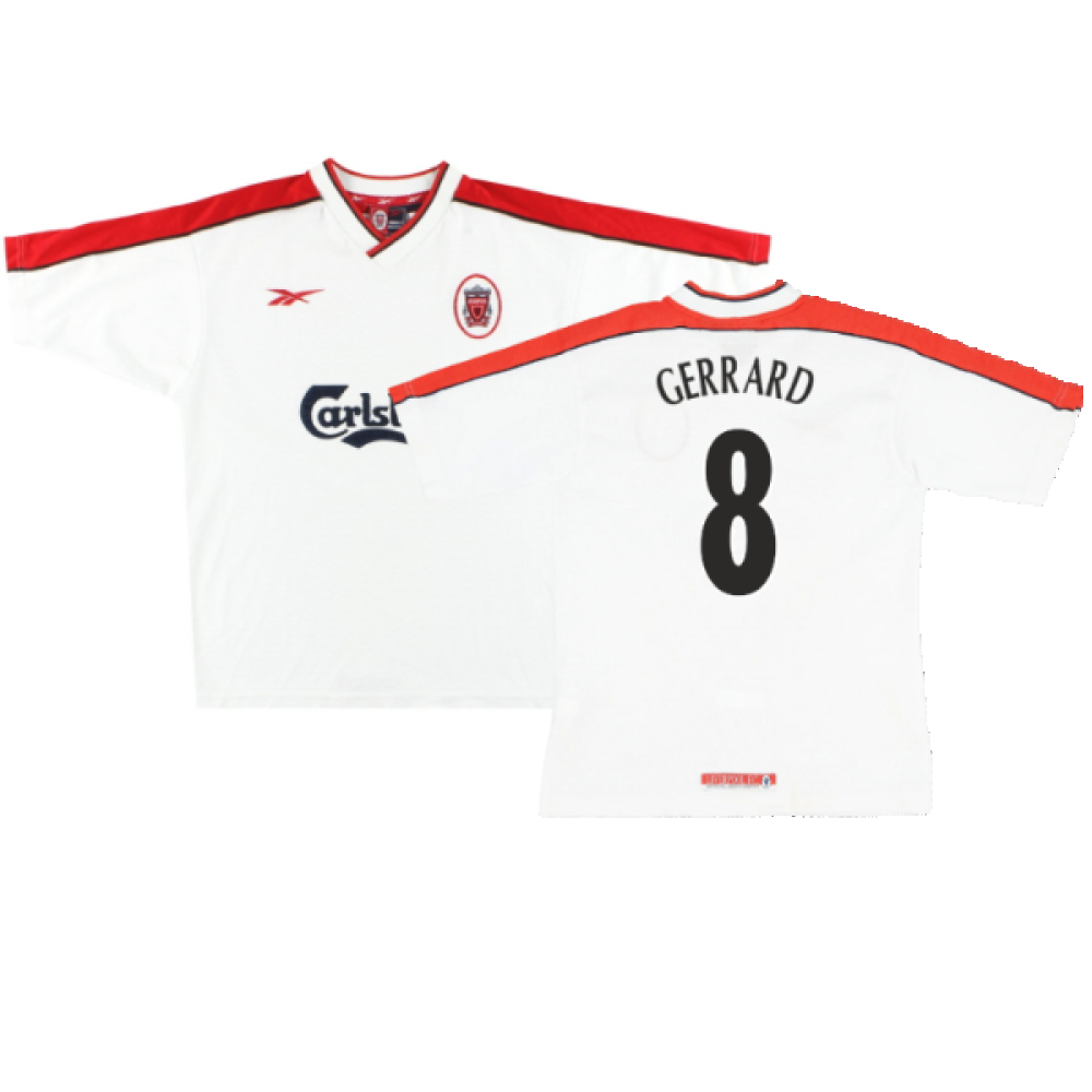 '98-'99 Liverpool Away Shirt (Excellent) (Gerrard 8) Polyester Steven Gerrard Made By: Reebok Men's White Large
