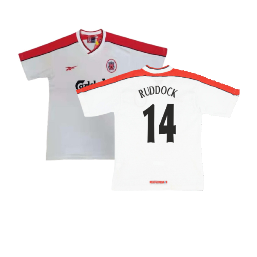 '98-'00 Liverpool Away Shirt (S) (Excellent) (Ruddock 14) Polyester Made By: Reebok Men's White Small