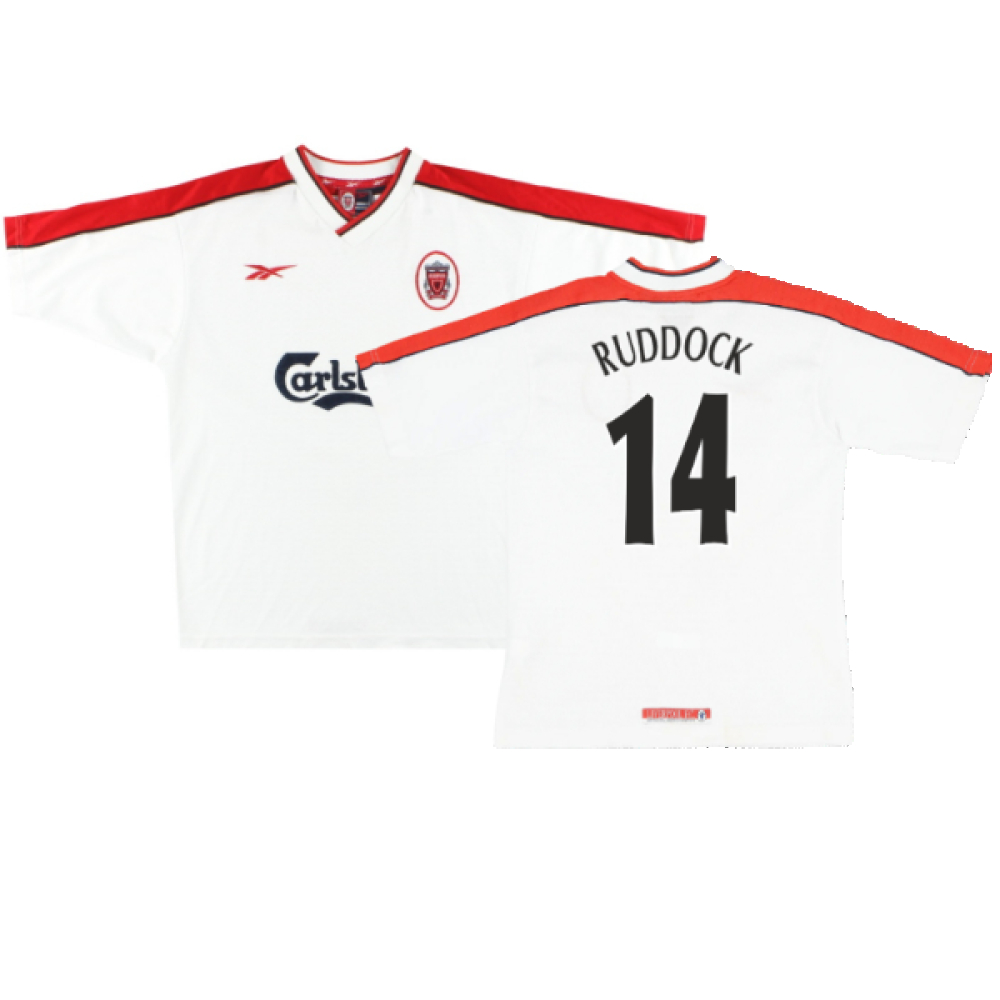 '98-'99 Liverpool Away Shirt (Excellent) (Ruddock 14) Polyester Made By: Reebok Men's White Large