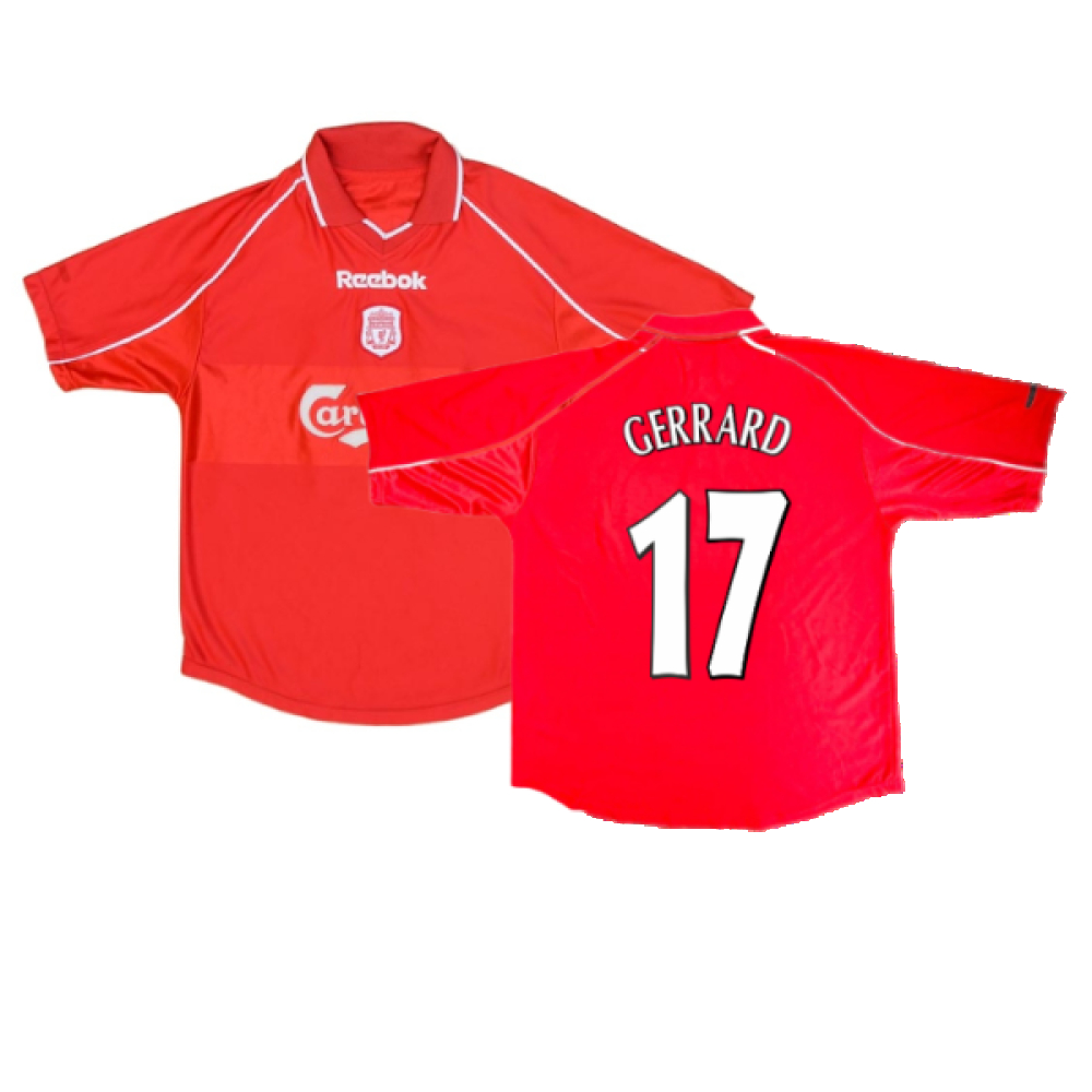 '00-'02 Liverpool Home Shirt ) (Excellent) (Gerrard 17) Polyester Steven Gerrard Made By: Reebok Men's Red Xxl