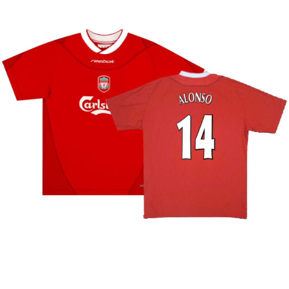 '02-'04 Liverpool Home Shirt ) (Excellent) (Alonso 14) Polyester Made By: Reebok Men's Red Xxl