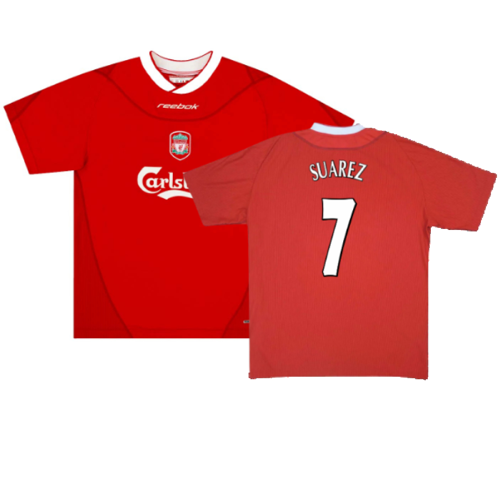 '02-'04 Liverpool Home Shirt ) (Excellent) (Suarez 7) Polyester Made By: Reebok Men's Red Xxl