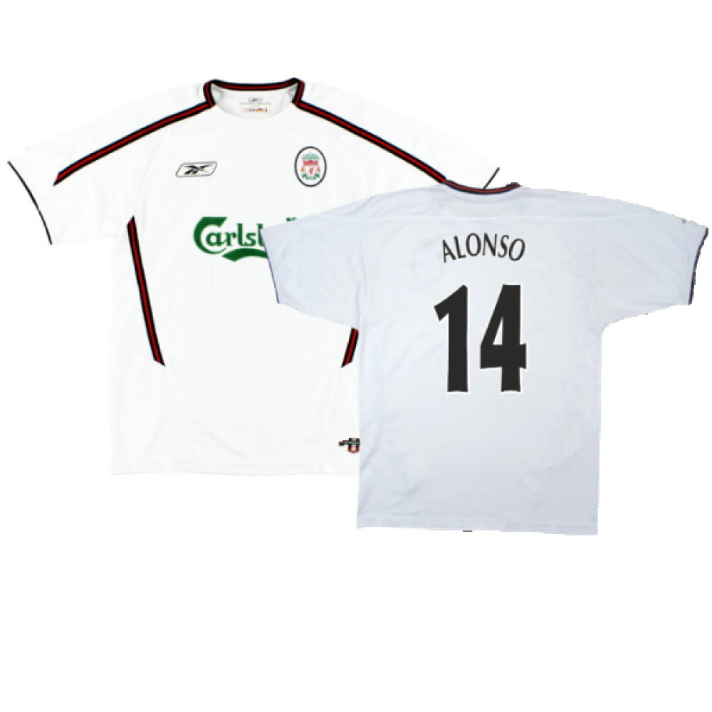 '03-'05 Liverpool Away Shirt (Excellent) (Alonso 14) Polyester Made By: Reebok Men's White Extra Large