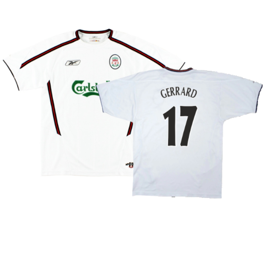 '03-'05 Liverpool Away Shirt (Excellent) (Gerrard 17) Polyester Steven Gerrard Made By: Reebok Men's White Extra Large