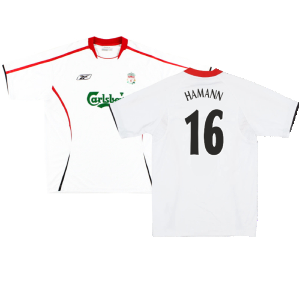 '05-'06 Liverpool Away Shirt ) (Very Good) (Hamann 16) Polyester Made By: Reebok Men's White Xxl