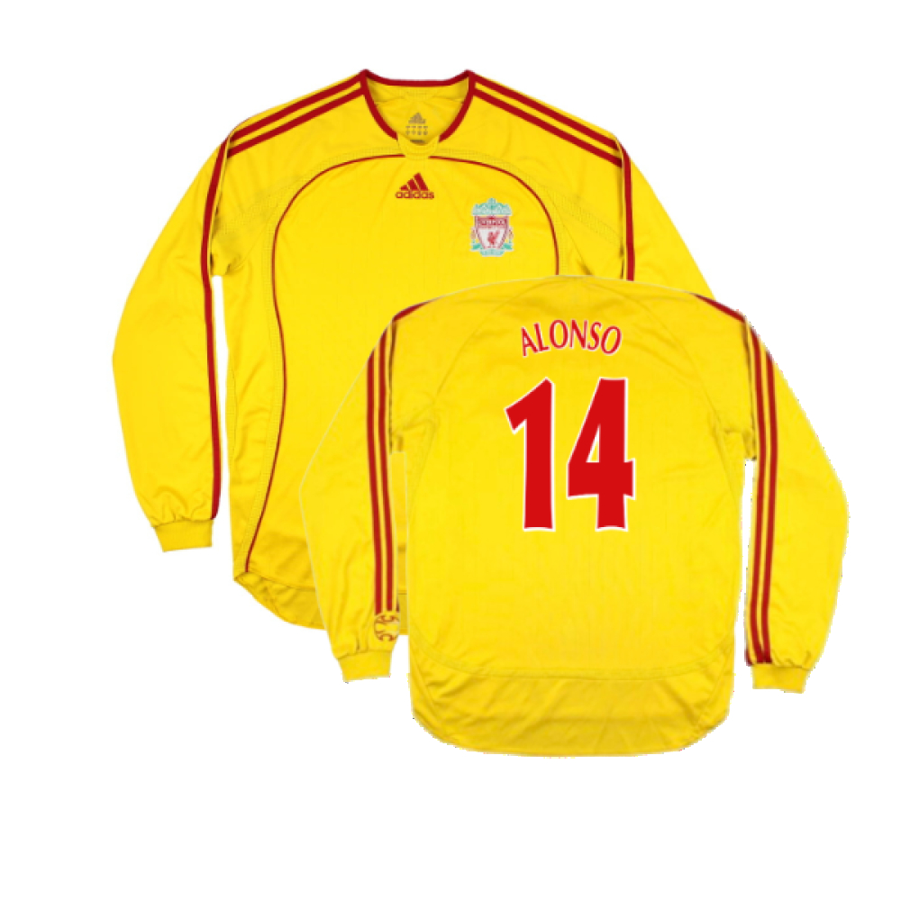 '06-'07 Liverpool Away Long Sleeve Shirt (L) (Very Good) (Alonso 14) Polyester Made By: Adidas Men's Yellow Large