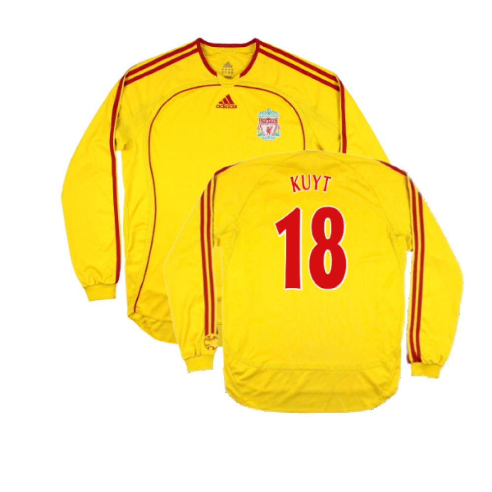 '06-'07 Liverpool Away Long Sleeve Shirt (L) (Very Good) (Kuyt 18) Polyester Dirk Kuyt Made By: Adidas Men's Yellow Large