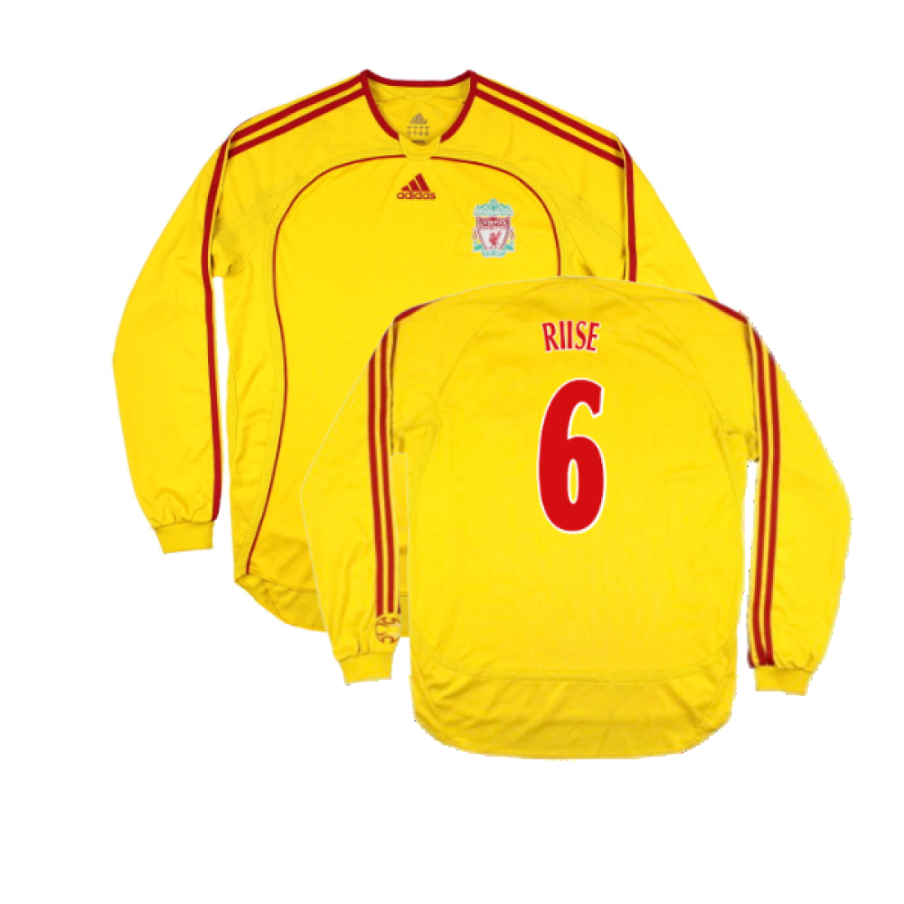 '06-'07 Liverpool Away Long Sleeve Shirt (L) (Very Good) (Riise 6) Polyester Made By: Adidas Men's Yellow Large