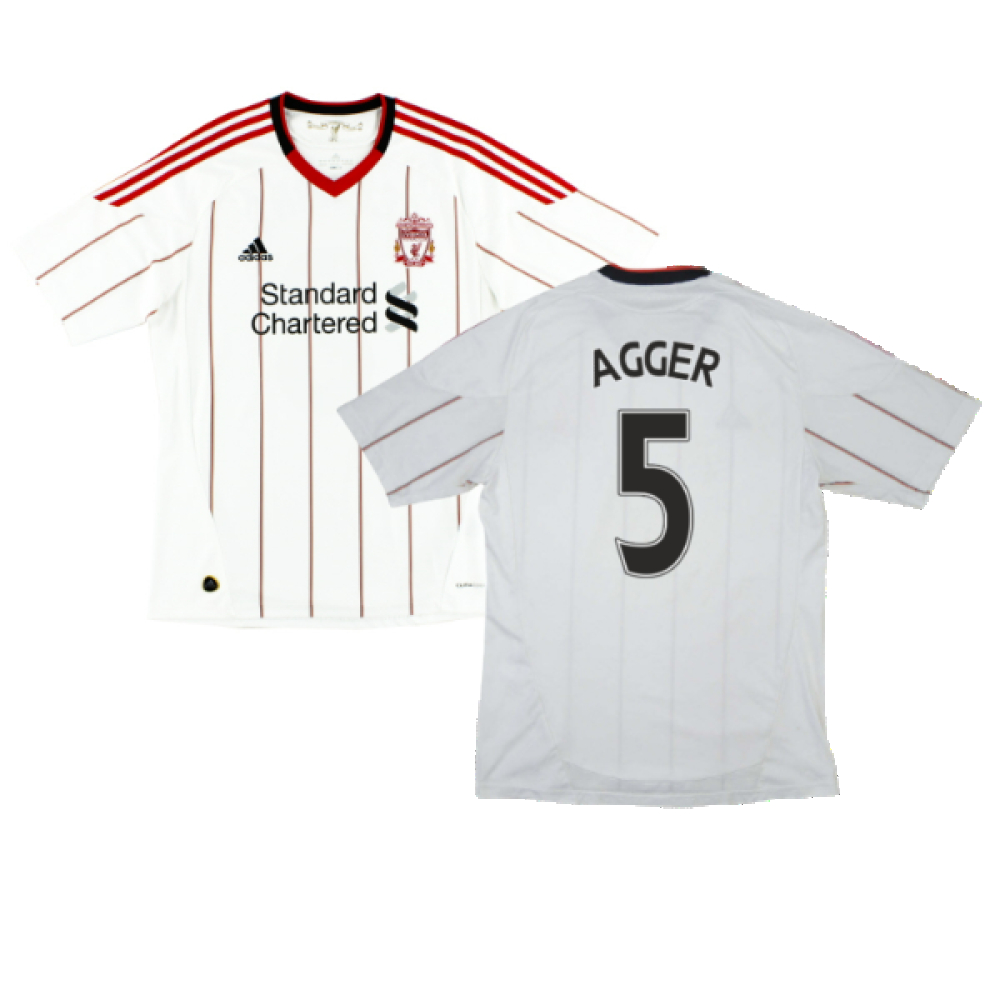 '10-'11 Liverpool Away Shirt ) (Good) (Agger 5) Polyester Made By: Adidas Men's White Xxl