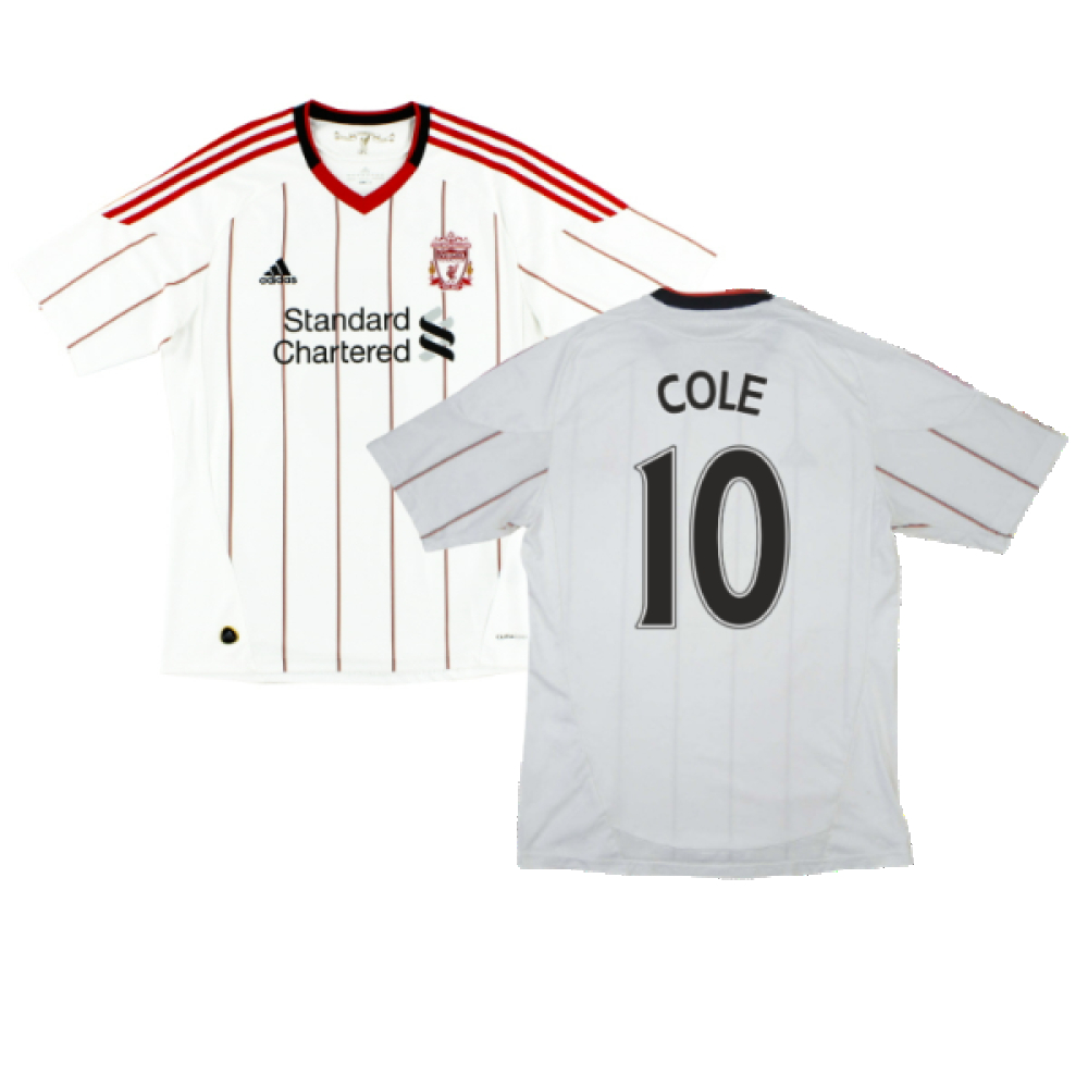 '10-'11 Liverpool Away Shirt ) (Good) (Cole 10) Polyester Made By: Adidas Men's White Xxl