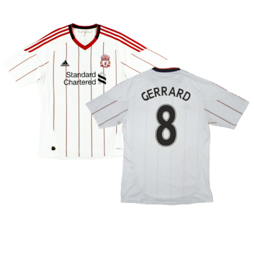'10-'11 Liverpool Away Shirt ) (Good) (Gerrard 8) Polyester Steven Gerrard Made By: Adidas Men's White Xxl