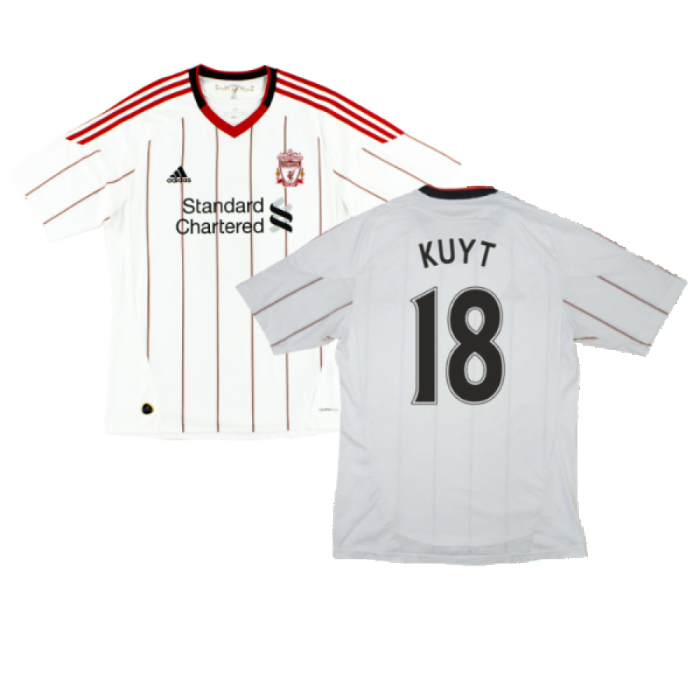 '10-'11 Liverpool Away Shirt ) (Good) (Kuyt 18) Polyester Made By: Adidas Men's White Xxl