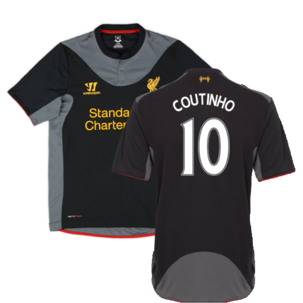 '12-'13 Liverpool Away Shirt ) (Fair) (Coutinho 10) Polyester Made By: Warrior Men's Black Xxl