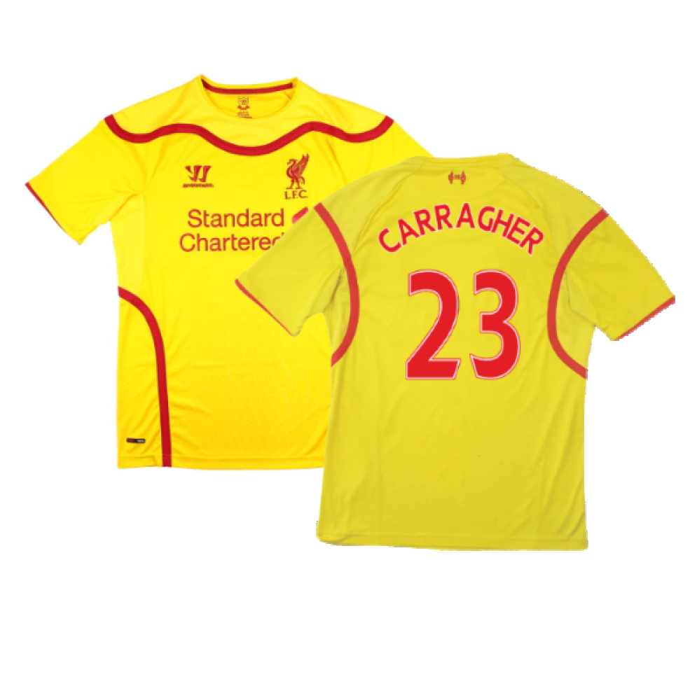 '14-'15 Liverpool Away Shirt ) (Good) (Carragher 23) Polyester Made By: Warrior Men's Yellow Xxl