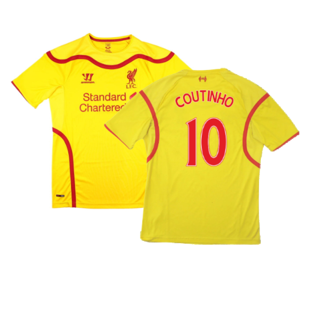 '14-'15 Liverpool Away Shirt ) (Good) (Coutinho 10) Polyester Made By: Warrior Men's Yellow Xxl