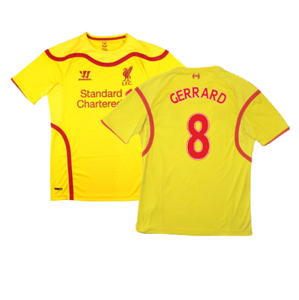 '14-'15 Liverpool Away Shirt ) (Good) (Gerrard 8) Polyester Steven Gerrard Made By: Warrior Men's Yellow Xxl