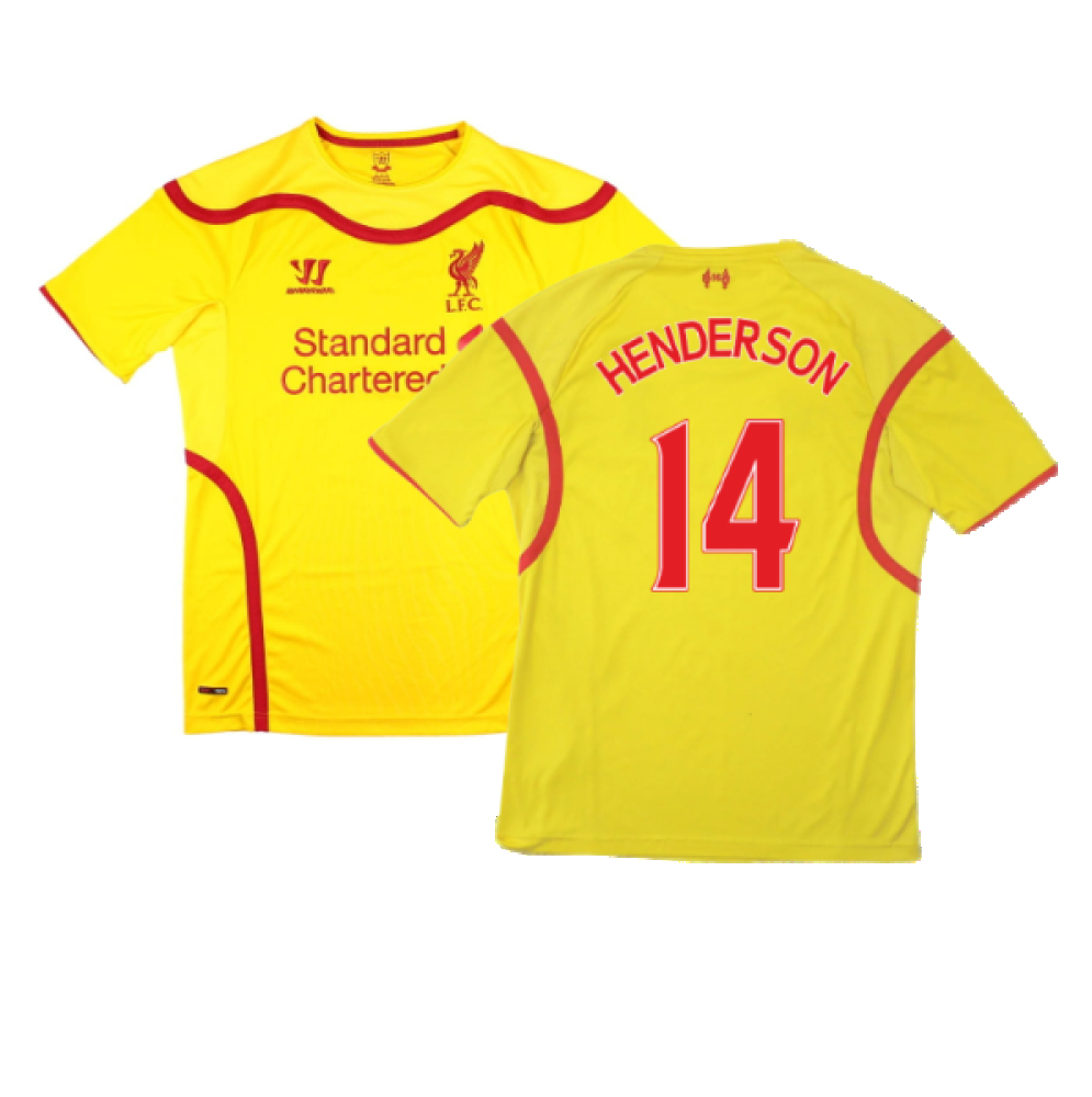 '14-'15 Liverpool Away Shirt ) (Good) (Henderson 14) Polyester Made By: Warrior Men's Yellow Xxl