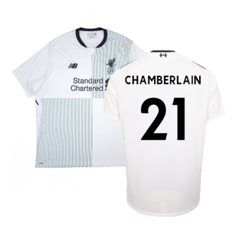 '17-'18 Liverpool Away Shirt ) (Very Good) (Chamberlain 21) Polyester Made By: New Balance Men's White Xxl