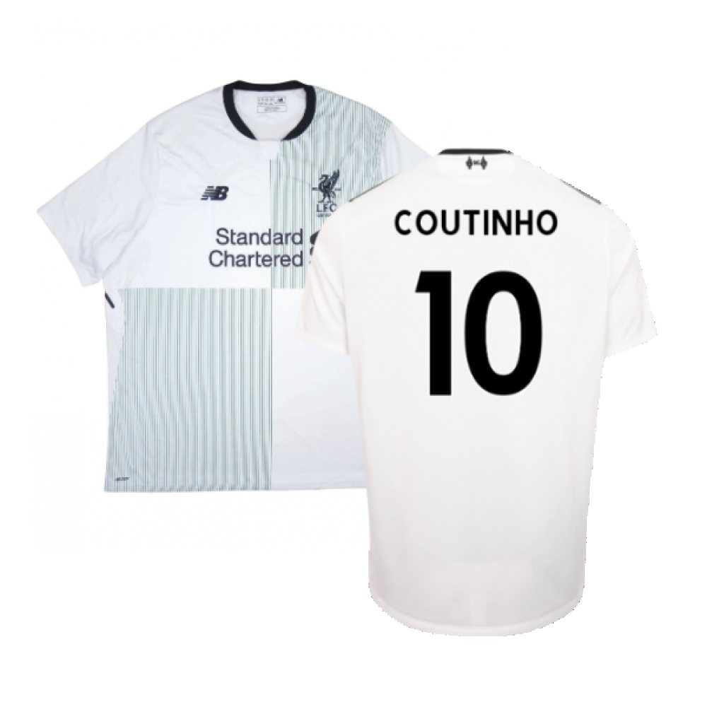 '17-'18 Liverpool Away Shirt ) (Very Good) (Coutinho 10) Polyester Made By: New Balance Men's White Xxl